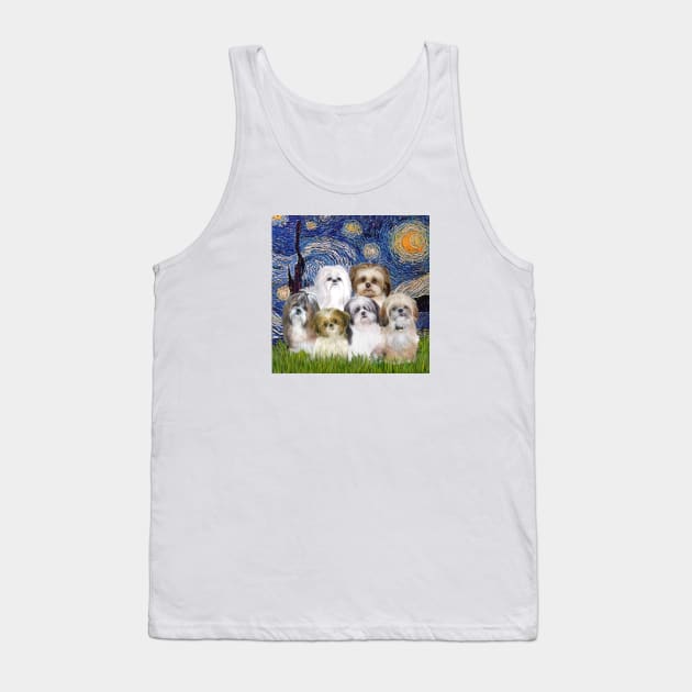 Starry Night Adapted to Include Six Shih Tzus Tank Top by Dogs Galore and More